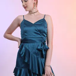 KETCH Shoulder Straps Ruffled Wrap Mini Dress-image-43