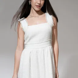 ESPYR By Tokyo Talkies Women Square Neck Self Design Fit & Flare Above Knee Dress-image-23