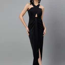 TRYMISFIT Halter Neck Cut Out Pleated Cotton Maxi Dress-picture-42