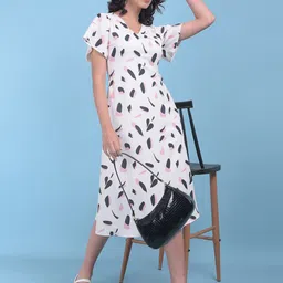 Crimsoune Club Floral Print Flutter Sleeve Linen A Line Midi Dress-picture-12