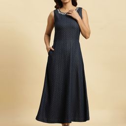 W Polka Dots Printed Sleeveless Cotton A-Line Dress-image-37