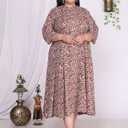 KALINI Plus Size Floral Printed Mandarin Collar A-Line Dress-picture-15
