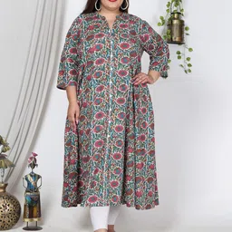 KALINI Plus Size Ethnic Motifs Printed Panelled A-Line Kurta-picture-20