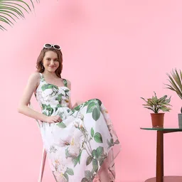 MISH Shoulder Strap Floral Printed Fit & Flare Midi Dress-image-22