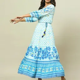Rangriti Round Neck Ethnic Motifs Print Maxi Dress-picture-12