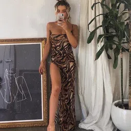 StyleCast Khaki Abstract Printed One Shoulder Maxi Dress-image-81