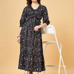 YU by Pantaloons Abstract Printed Puff Sleeve Ruffles Empire Maxi Dress-image-3