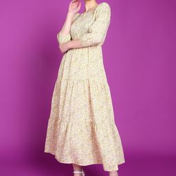 Popwings Floral Printed Gathered Or Pleated Maxi Dress-image-12