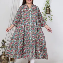 Swasti Floral Print Mandarin Collar Maxi Dress-image-96