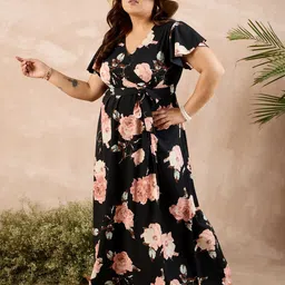 Berrylush Curve Black Floral Print Belted Maxi Dress-image-40
