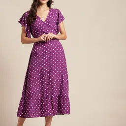 Moomaya Polka Dot Printed V-Neck Wrap Dress-picture-25