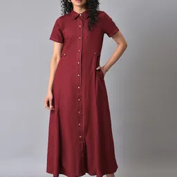 W Flared Hem Pure Cotton Shirt Maxi Dress-picture-16