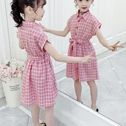 StyleCast Girls Pink Checked Extended Sleeves Cotton Shirt Dress-image-69