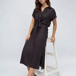 DL Woman Shirt Collar Tie Ups Shirt Dress-image-26