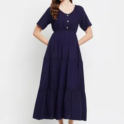 NABIA V-Neck Fit & Flared Midi Dresses-image-43
