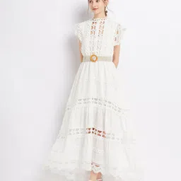 JC Collection Self Design High Neck Cap Sleeves Schiffli Cut-Out Maxi Dress-image-15