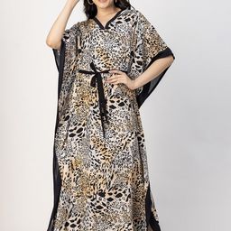 Moomaya Animal Print Kimono Sleeve Kaftan Maxi Dress-image-19