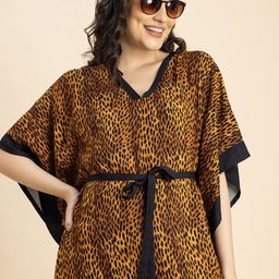 Moomaya Animal Printed Kimono Sleeves Kaftan Maxi Dress-picture-53