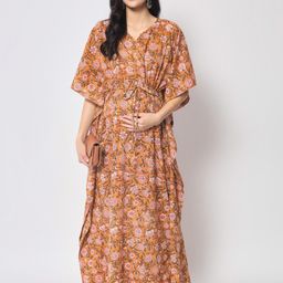 Aujjessa Floral Pure Cotton Maternity Kaftan Maxi Dress-image-71