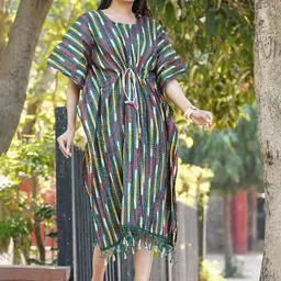 Kesarya Striped Kimono Sleeves Kaftan Dress-image-15