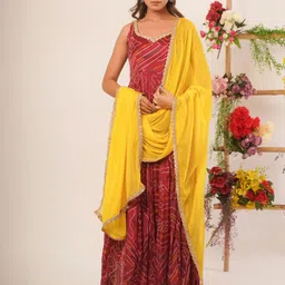 Rangpur Bandhani Print Silk Maxi Ethnic Dress with Dupatta-24