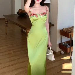 StyleCast Green Shoulder Straps Embroidered Detail Maxi Dress-picture-46