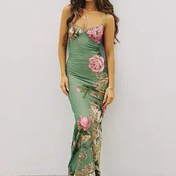 StyleCast Sea Green & Pink Floral Print Bodycon Maxi Dress-picture-55