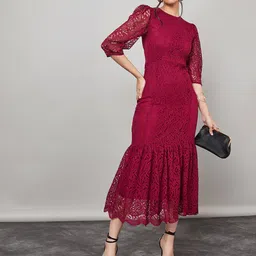 Styli Self Design Lace Bodycon Midi Dress-20