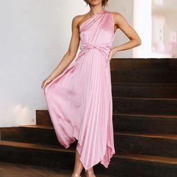 StyleCast Pink Accordion Pleated One Shoulder Maxi Cotton Dress-image-59