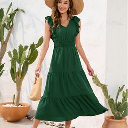 StyleCast Green Tiered Flutter Sleeve Cotton Fit & Flare Dress-image-8