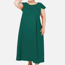Indietoga Green Plus Size Crepe Maxi Flutter Sleeves Dress-picture-20