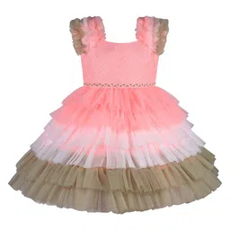 Wish Karo Girls Self Design Square Neck Layered Georgette Fit and Flare Dress-picture-4