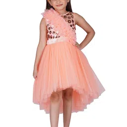 Toy Balloon kids Peach-Coloured Embellished Layered Net Maxi Dress-image-70