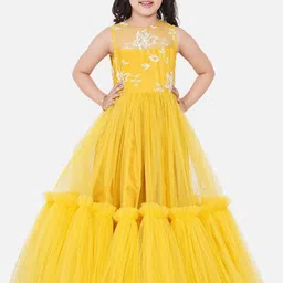 Bitiya by Bhama Girls Floral Embroidered Net Gown-image-62