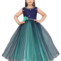 Aarika Green & Navy Blue Embellished Net Maxi Dress-image-99
