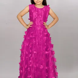 Aika Girls Floral Embroidered Net Maxi Dress-image-73