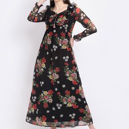 La Zoire Black & Red Floral Georgette Maxi Dress-image-47