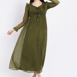 La Zoire Olive Green Georgette Maxi Dress-image-39