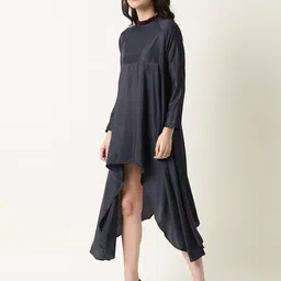 RAREISM Navy Blue Asymmetric Midi Dress-image-2