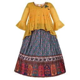 Wish Karo Green Ethnic Motifs Printed Bell Sleeve Georgette Maxi Dress-image-21