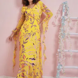 Athena Floral Printed Ruffled Georgette Maxi Dress-picture-4