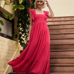 SASSAFRAS Square Neck Sleeveless Georgette Maxi Dress-picture-13