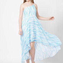 MISH Women White Striped One Shoulder Georgette Maxi Dress-image-29