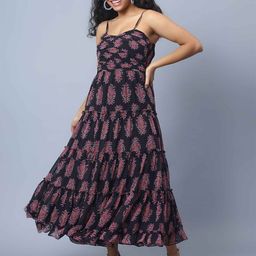 Amagyaa Ethnic Motifs Printed Gathered Detailed Fit & Flare Midi Dress-image-64