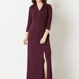 DressBerry Maroon Lapel Collar Maxi Dress-picture-4