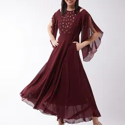 Miss Chase Red Embellished Georgette Maxi Dress-image-63