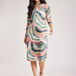 FableStreet Abstract Printed Satin Sheath Maxi Dress-image-32
