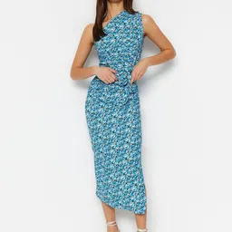 Trendyol Floral Print One Shoulder Sheath Midi Dress-picture-28