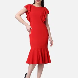 Popwings Round Neck Sheath Midi Dress-image-8