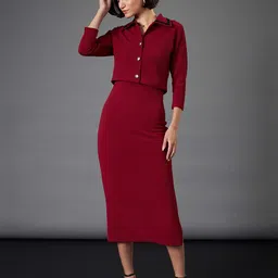 SASSAFRAS worklyf Shirt Collar Sheath Midi Dress-image-28